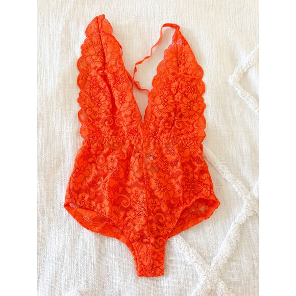 We are HAH | NWT Comin' in HAHt Lace Bodysuit Burnt Orange | Sz XS - Picture 2 of 7